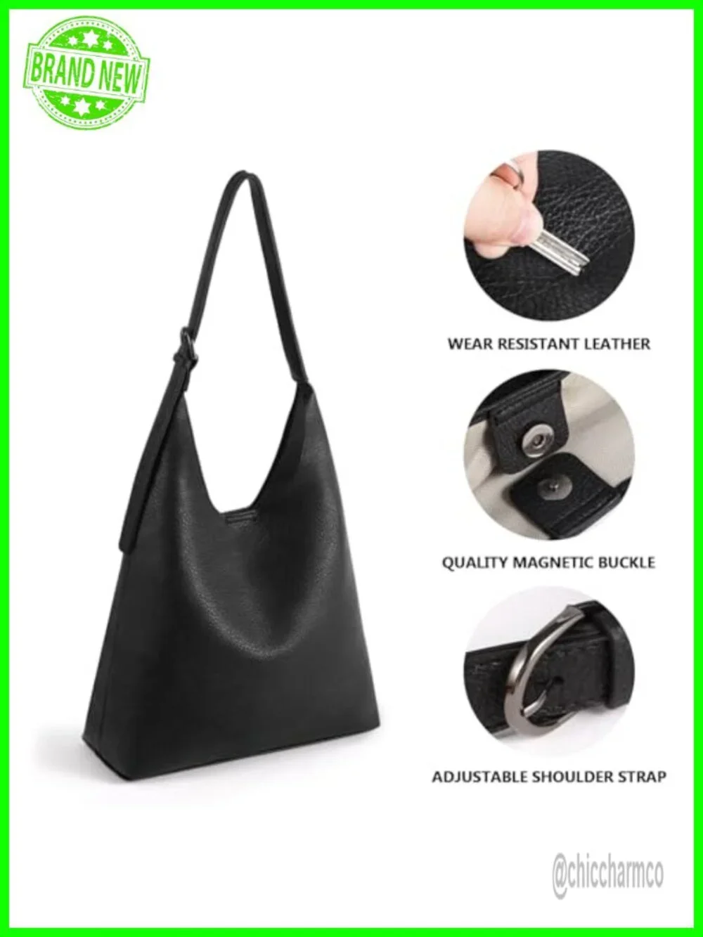 Vegan Leather Slouchy Hobo Shoulder Bag Women Everyday Purse